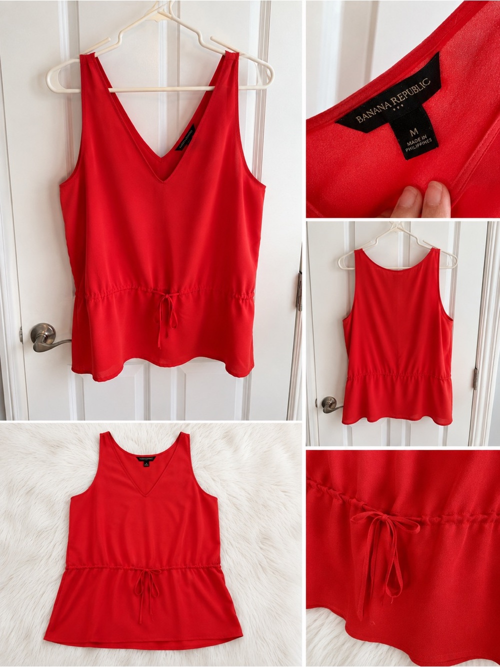 Banana Republic Red/Orange V-Neck Sleeveless Drawstring Cami